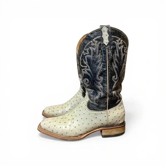 Men’s El Reparo (Texas) White Ostrich Leather Cowboy Boots Size 8 - Picture 2 of 10